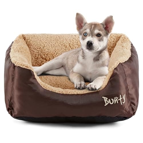 Image of Bunty Deluxe Dog Bed - Small, Medium to XXL Calming Washable Dog Bed - Non-Slip Base, Raised Walls, Fleece Lined Interior, Plush Cushioning, Insulates & Retains Heat - Small, Brown