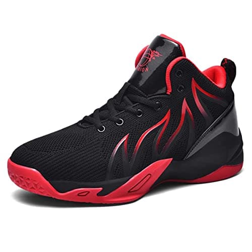 Image of Men's Breathable Knit Fabric Comfortable High-Top Trainers Shoes Shoes Basketball Shoes Casual Sneakers Black red 12 UK