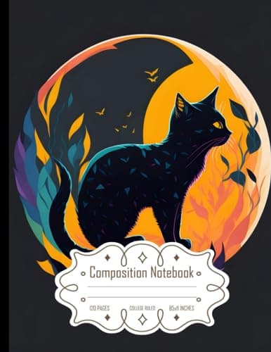 Image of Composition Notebook College Ruled: Silhouette Cat with Full Moon Design, Cute and Quirky T-Shirt Art, Size 8.5x11 Inches, 120 Pages
