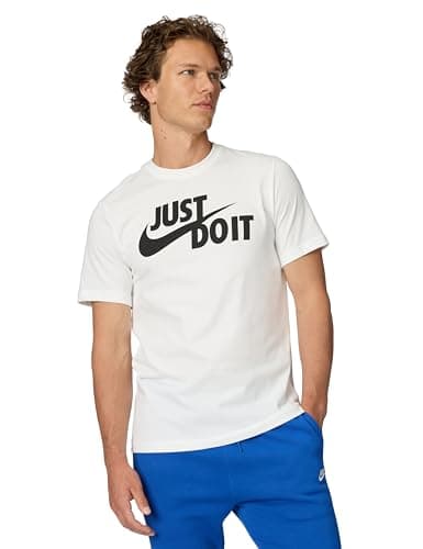 Image of NIKE Men Sportswear Just Do It Swoosh T-Shirt - White/Black, X-Large