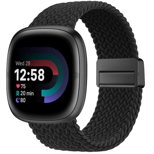 Image of Higgs Braided Strap Compatible with Fitbit Versa 4/Fitbit Versa 3/Fitbit Sense 2/Fitbit Sense Straps for Women Men, Nylon Elastic Magnetic Snap Replacement Watch Band for Versa 4/Versa 3/Sense 2/Sense