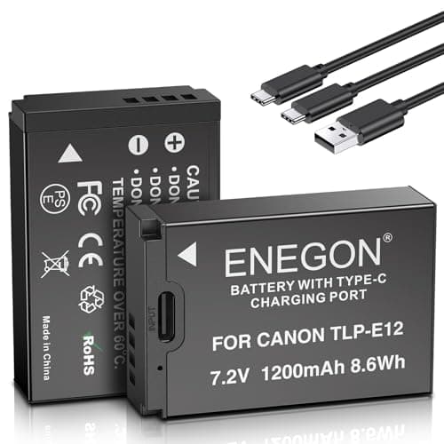 Image of ENEGON LP-E12 Type C Charging Port Battery for Canon EOS M50, M50 Mark II, M, M2, M10, M100, M200, Rebel SL1, PowerShot SX70 HS SLR Cameras.