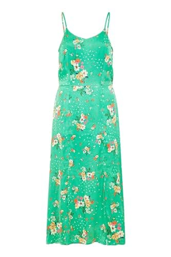 Image of Yumi Green Satin Floral Midi Slip Sundress 8 Green