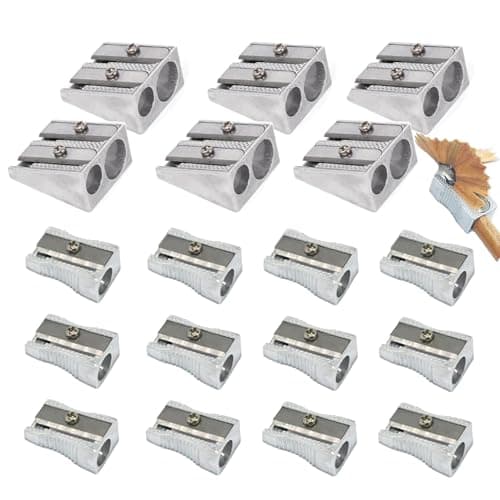 Image of 18 Pcs Pencil Sharpeners Set, Including 6 Pcs Double Hole and 12 Pcs Single Hole Metal Pencil, Manual Pencil Sharpener, Pencil Sharpener Metal, Pencil Sharpener for School, Home School Office