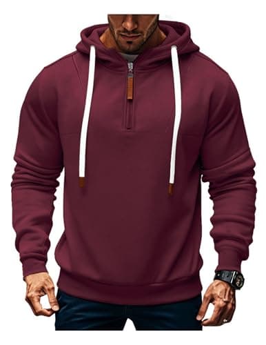 Image of EndoraDore Mens Hoodies Quarter Zip Up Casual Long Sleeve Winter Fleece Sweatshirts For Men Burgundy 2XL