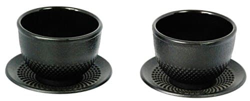 Image of Buckingham Japanese Style Cast Iron hob Nail Tea Cup and Saucer Set 2 of Each, Black