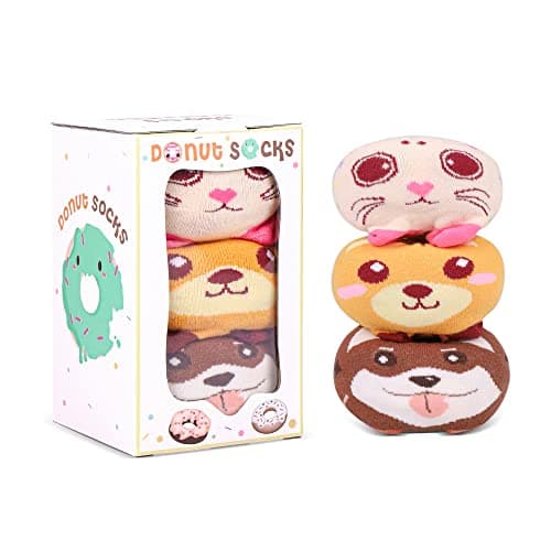 Image of Funny Animals Donut Socks Box - Fun Gifts for Women Mum Ladies Teenage Girls Wife Mum - Novelty Funky Multipack Cute Silly Cotton Crazy Socks Valentines Mothers Day Christmas Gifts Stocking Fillers