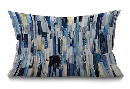 Image of BGBDEIA Abstract Stripes Cushion Cover Farmhouse Geometric Multicolor Stripes and Teals Ink Texture Decorations Pillow Cover for Sofa Couch Cotton Linen 12x20 Inches 30 x 50 cm