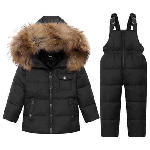 Image of JiAmy Kids 2-Piece Snowsuit Winter Puffer Jacket and Snow Pants Ultralight Skisuit Set Black 8-9 Years