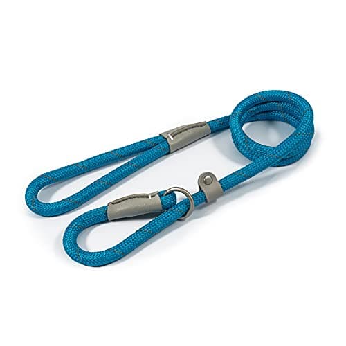 Image of Ancol Viva Reflective Rope and Leather Slip Dog Lead - Blue - Lightweight Weatherproof Durable Puppy Training Accessory - 1.5m x 12mm