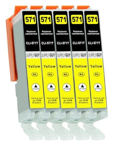 Image of Supply Guy 5 Ink cartridges with chip compatible with Canon CLI-571 Yellow for Canon Pixma MG5750 MG5751 MG6850 MG7750 TS5050 TS5055 TS6050 TS8050 TS9050 TS9055 and more (see product page)