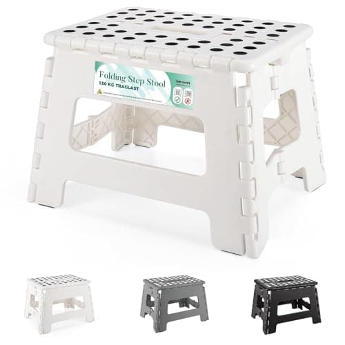 Image of HEIMWOHL Durable Folding Step Stool, White Foldable Stool, 9 Inch for Kids & Adults, Supports Up to 150kg, Lightweight & Easy to Store, Fold Up Stool with Anti-Slip Design, Ideal for Shower Room Use