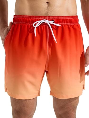 Image of Arcweg Swimming Shorts Men with Mesh Lining Swim Shorts Quick Dry Mens Swimming Trunks with Zip Pockets Surf Swimming Beach Black Red Orange Gradient 3XL(UK)