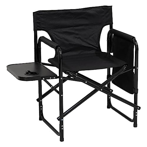 Image of Andes Folding Aluminium Directors Chair for Camping, Fishing, Garden, Sports with Side Table & Pockets, Outdoor Furniture, Black