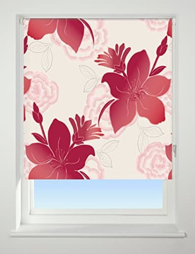 Image of UNIVERSAL Lily Patterned Thermal Blackout Roller Blind, Red, W60cm