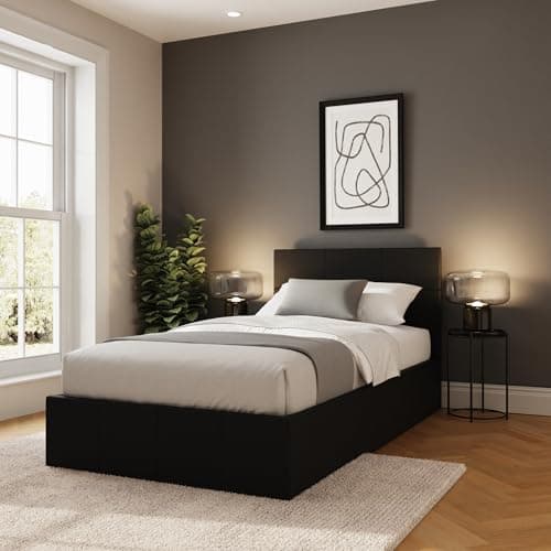 Image of GFW Classic Leather Upholstered Ottoman Storage Bed Gas Side Lift & Under Bed Storage, Single, Black
