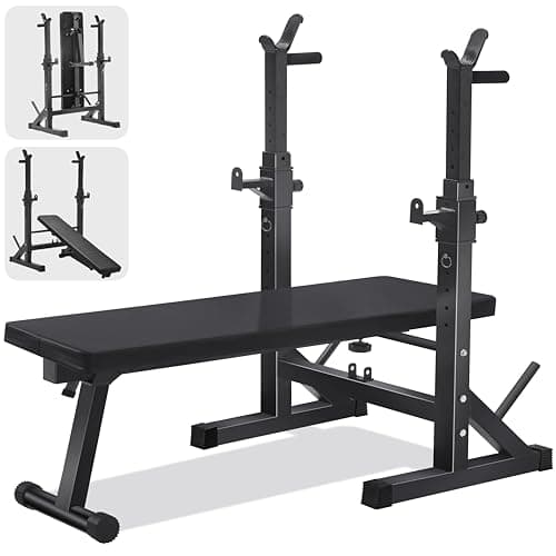 Image of FK Sports Weight Bench With Barbell Rack & Dip Station - 6 Adjustable Levels, 200KG Heavy Duty Gym Bench, Foldable Workout Bench for Bench Press & Sit up, Multi Use Exercise Benches Home Gym Equipment