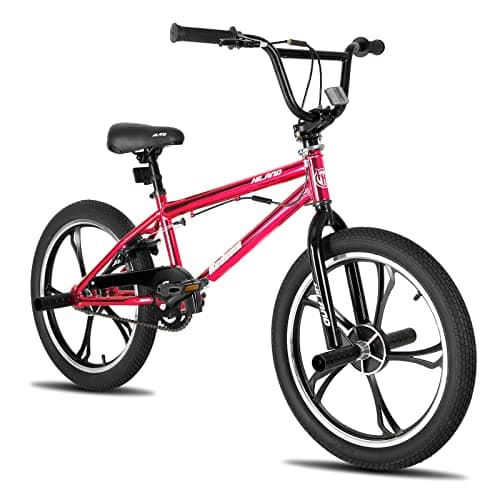 Image of HH HILAND Hiland 20 Inch 5 Spoke Kids BMX Bike for Boys Girls Ages 7-13, 360 Degree Rotor Freestyle, 4 Pegs Single Speed Kid’s BMX Bicycle, Red