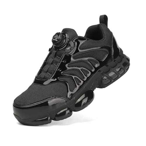 Image of NIFOFISE Safety Trainers for Men Women Steel Toe Cap Trainers Swivel Buckle Breathable Comfortable Sneakers Lightweight Non Slip Work Shoes Men Boots Black 43