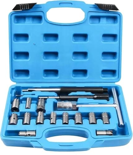 Image of MoEnergy 17pcs Diesel Injector Seat Cutter, Injector Seat Cleaning Kit, Professional Diesel Injector Seat Cutting Tool Injector Cleaner, Fuel Injector Carbon Remover Set