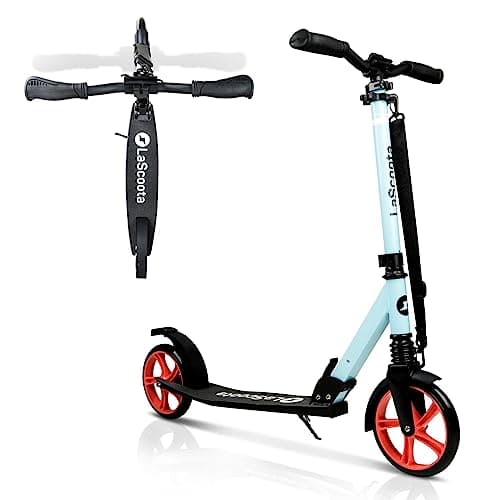 Image of LaScoota Foldable Adult Scooter - Also Great as a Scooter for Kids Ages 8-12 & Teenagers 11-15 - Big 200mm Wheels - Kick Scooters With Shock Absorption - Great Gift - Up to 105kg (Fusion Blue)