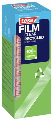 Image of tesafilm eco & Clear Transparent Self-Adhesive Tape - Environment-Friendly, Solvent Free, Age Resistant Office Tape with Strong Adhesion, 33 m x 19 mm - Pack of 8