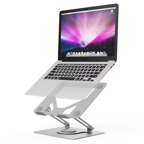 Image of GRIFEMA Laptop Stand for Desk, Foldable Laptop Riser with 360° Swivel Base, Adjustable Height & Angle, Ventilated Computer Stand Compatible with MacBook Air/Pro, Dell, and 11-17" Laptops - Silver