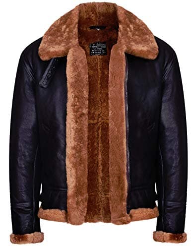 Image of Men's Aviator Ginger Brown B3 Real Shearling Sheepskin Leather Bomber Flying Jacket L