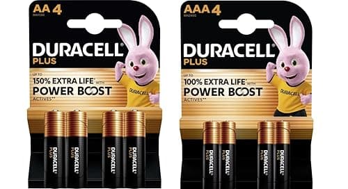 Image of 8X Duracell AA + AAA Plus Power Boost (1 Blister Pack of 4 AA Batteries Up to 150% Extra Life + 1 Blister Pack of 4 AAA Batteries Up to 100% Extra Duration) 8 Batteries (LR6/MN1500 + LR03/MN2400)