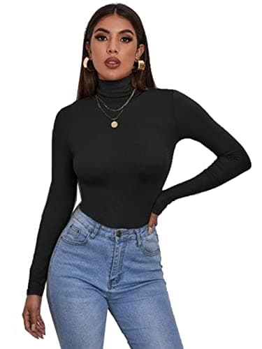 Image of Zaif & Hari® Women's Polo Roll Neck Long Sleeve Turtle Neck Jumper - Ladies Plain Mockneck Casual Top (Black, 12-14)