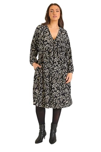 Image of EVANS Curve Women's Plus Size Abstract Print Puff Sleeve Dress Black