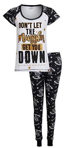 Image of Harry Potter Womens Pyjamas Muggles UK 16-18 White/Black