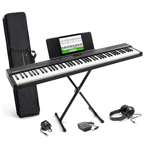 Image of Alesis 88 Key Keyboard Piano with 480 Sounds, Speakers, USB MIDI, Carry-Bag, Stand, Headphones, Pedal and Piano Lessons for Beginners