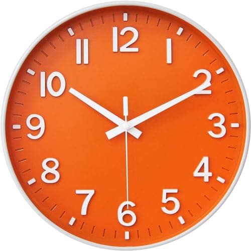 Image of HZDHCLH Wall Clock 8 Inch Silent Non Ticking Quartz Modern Decorative Clock for Office Classroom Home Living Room Bedroom(orange)