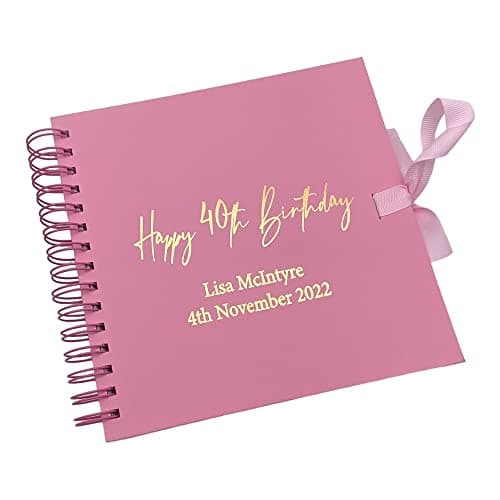 Image of Personalised Any age Pink Birthday Scrapbook, Guest Book or Photo Album Gift 16th, 18th, 21st, 30th, 40th, 50th, 60th, 70th, 80th