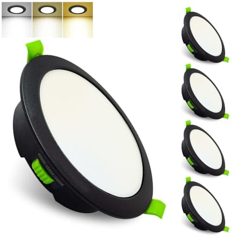 Image of Sweier Ultra Slim LED Recessed Ceiling Lights Dimmable, 7W 600LM Black LED Downlights Adjustable CCT 3000K/4500K/6000K, IP44 Bathroom Spotlights, Cutout 95-100mm, 5 Pack