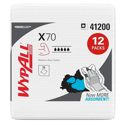 Image of WypAll X70 Power Clean Cleaning Cloths 8387 - Reusable Cloths - 12 Packs x 76 Quarterfold, White, Absorbent Cloths (912 Total)