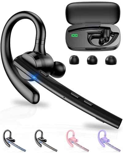 Image of New Bee Bluetooth Headset V5.1 Bluetooth Handsfree Earpiece Dual Mic with 500mAh Charging Case 72Hrs Play Time Hands Free Phone Earpiece Wireless Headset for Driving/Business with Android iOS, Black
