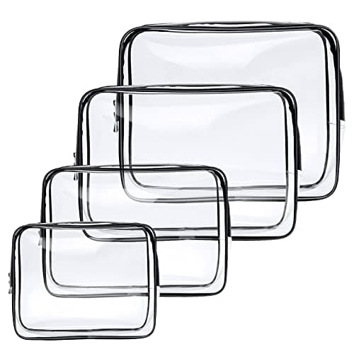 Image of Aucuu 4-Pack Clear Wash & Makeup Bags TSA Approved Makeup Bags, PVC Waterproof Travel Wash Bags for Family, Men, Women (Largea, Medium, Small, Minimum)