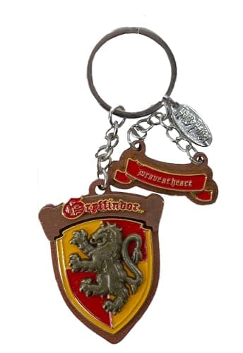 Image of GWCC Licensed Harry Potter Wooden Enamel 3D Keyring Keychain, 5 Houses, Hogwarts, Gryffindor, Slytherin, Hufflepuff and Ravenclaw (Gryffindor)