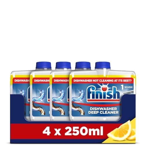 Image of Finish, Dishwasher Cleaner, Lemon Scent, 1.0L (250ml x 4 pck), Removes Grease, Limescale and Dissolves Clogs, Fights Odour for a Cleaner Hygienic Dishwasher Machine