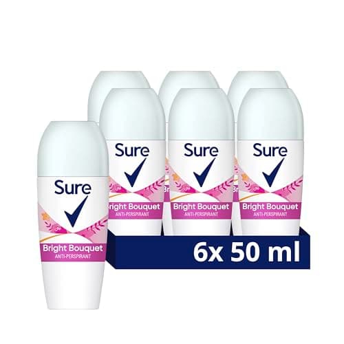 Image of Sure Women Bright Bouquet Roll On Deodorant Antiperspirant with a strawberry, apricot & vanilla fragrance and 48 hour sweat and odour protection 50 ml, Pack of 6