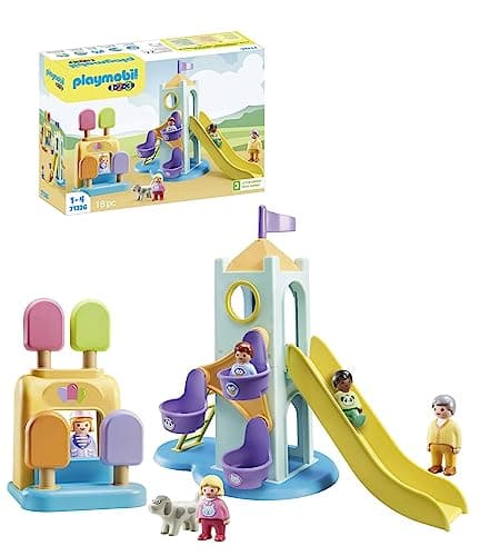 Image of Playmobil 71326 1.2.3 Adventure Tower with Ice Cream Booth, Developmental early learning toys for toddlers with tower and ferris wheel , Educational toy, Suitable for children for ages 12 months+