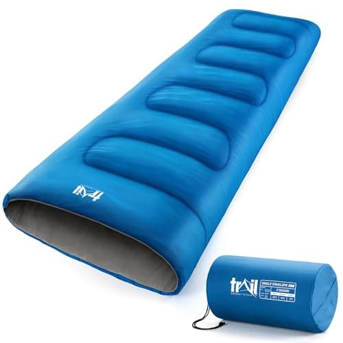 Image of Trail Envelope Sleeping Bag For Adults, Single 2 Season Summer Spring Autumn 200gsm, Outdoor Camping, Lightweight Carry Bag, Storage Pockets, 190cm x 75cm