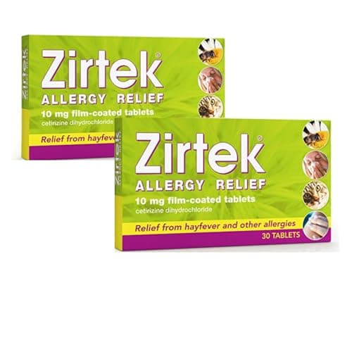 Image of Zirtek Allergy Relief Cetirizine Antihistamine Tablets | 60 Allergy Tablets 10mg | Hayfever Tablets | 24 Hour Allergy Relief for Hayfever, Dust, Pets, Runny Nose & Hives | Pack of 2 X 30