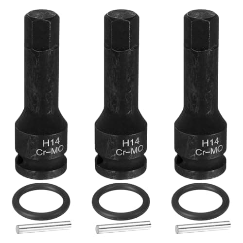 Image of sourcing map 3pcs 1/2" Drive Impact Hex Bit Socket H14(14mm) Metric CR-MO Steel 6-Point Sockets with Cotter Pin for Power Drill Drivers Adapter