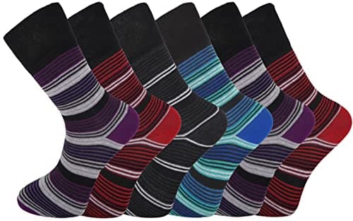 Image of 6 Pairs Non Elastic Diabetic Mens Socks Easy Grip Loose Soft Top Rich Cotton Sock One Size UK 6-11