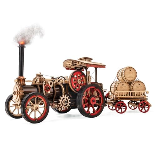 Image of ROKR 3D Puzzle Car Model Kits for Adults to Build Vintage Car Locomotive Steam Tractor Hobbies for Adults UK Unique Father's Day Gifts Idea for Men(Steam Engine)