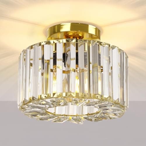 Image of FRIDEKO HOME Gold Ceiling Light Fixture - Easric Industrial Crystal Semi Flush Mount Ceiling Lighting Modern LED Crystal Chandeliers Fitting for Hallway Living Room Dining Room Kitchen