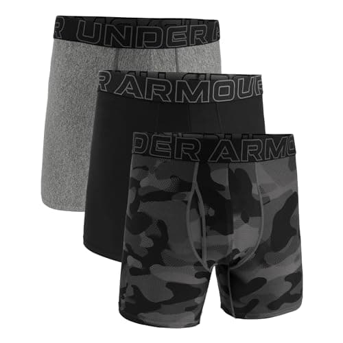 Image of Under Armour Men's 3-Pack Performance Tech Boxer Brief, 6" Inseam – Breathable, Moisture Wicking, Soft Touch, All-Day Comfort, Black/Grey/Camo, S